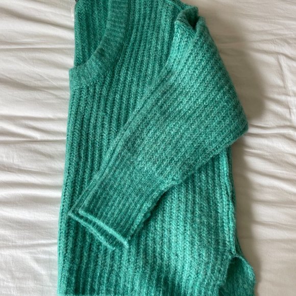 Free People Blue Bell V-Neck Sweater - Electric Teal NWT - Picture 10 of 15